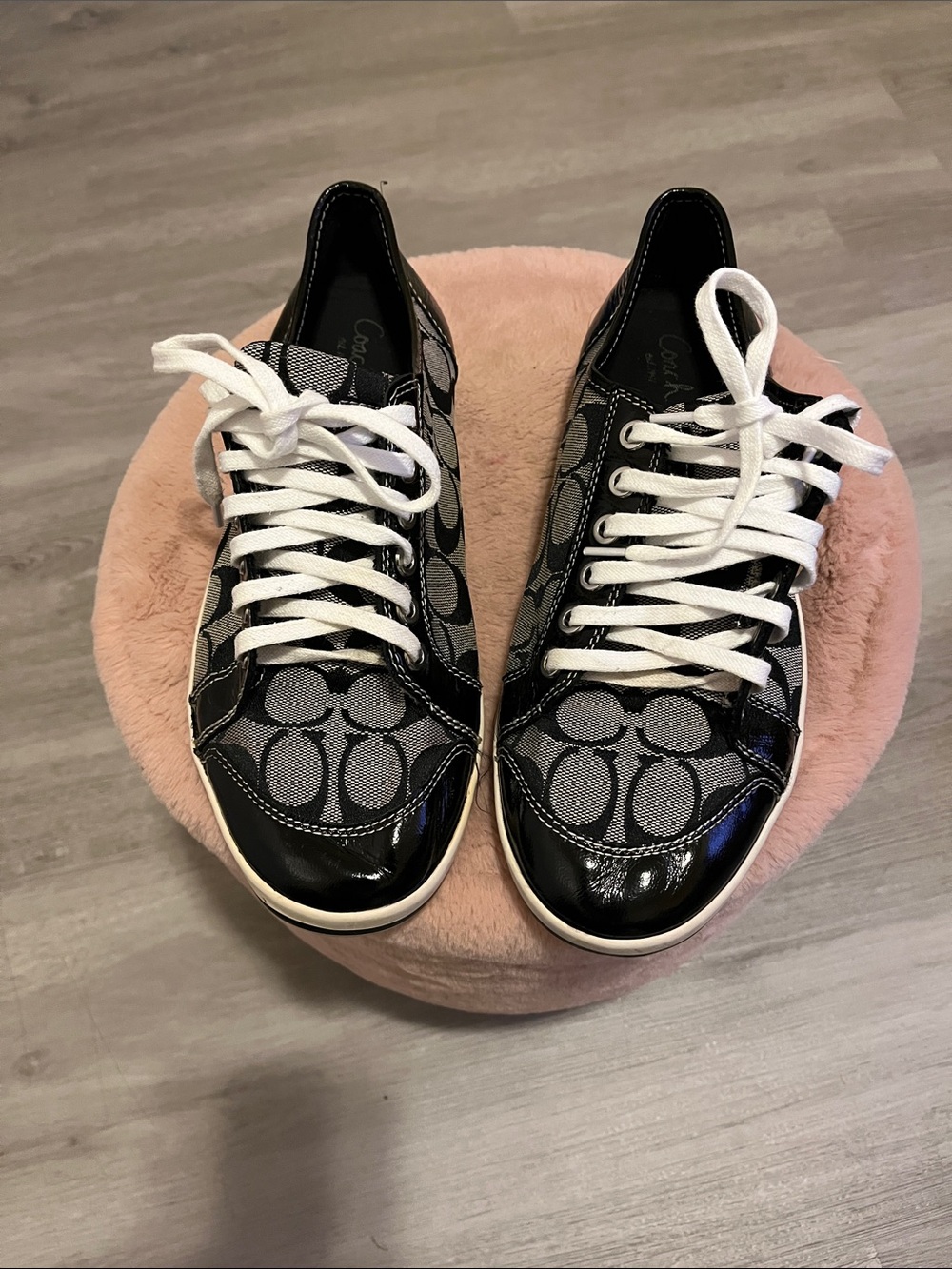 Coach Black Signature Canvas & Patent Low-Top Sneakers
